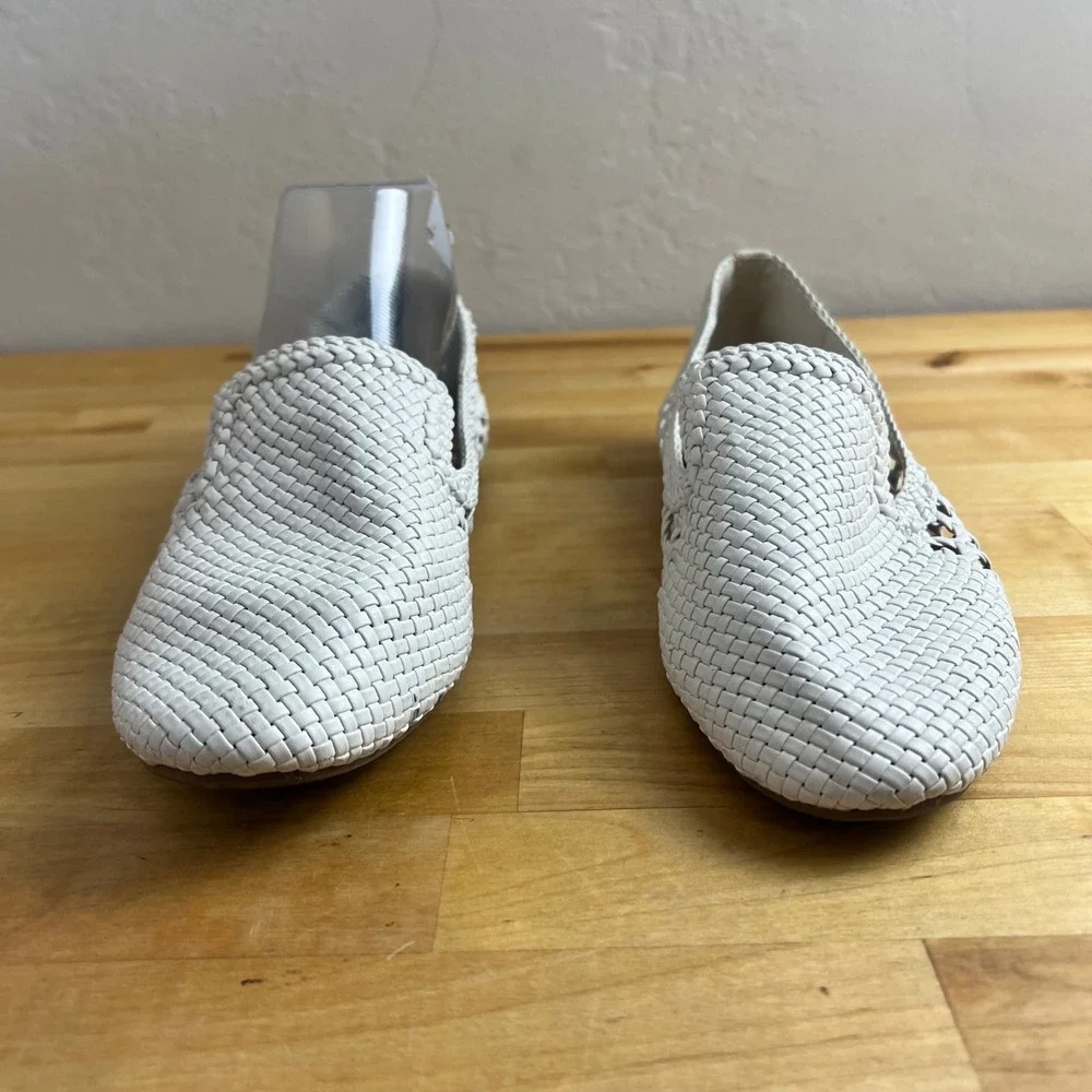 Birdies Loafers The Starling Size 7.5 White Woven Leather Flat Slip On Shoes